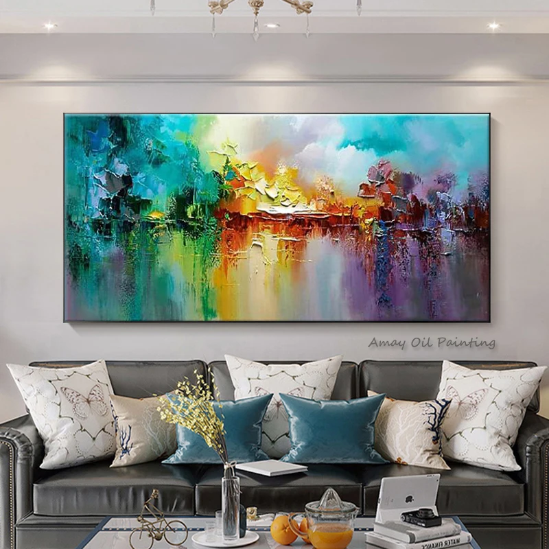 Handpainted Thick Acrylic Textured  Art Abstract Colorful Wall Art for Living Room Home Decorative Canvas Paintings
