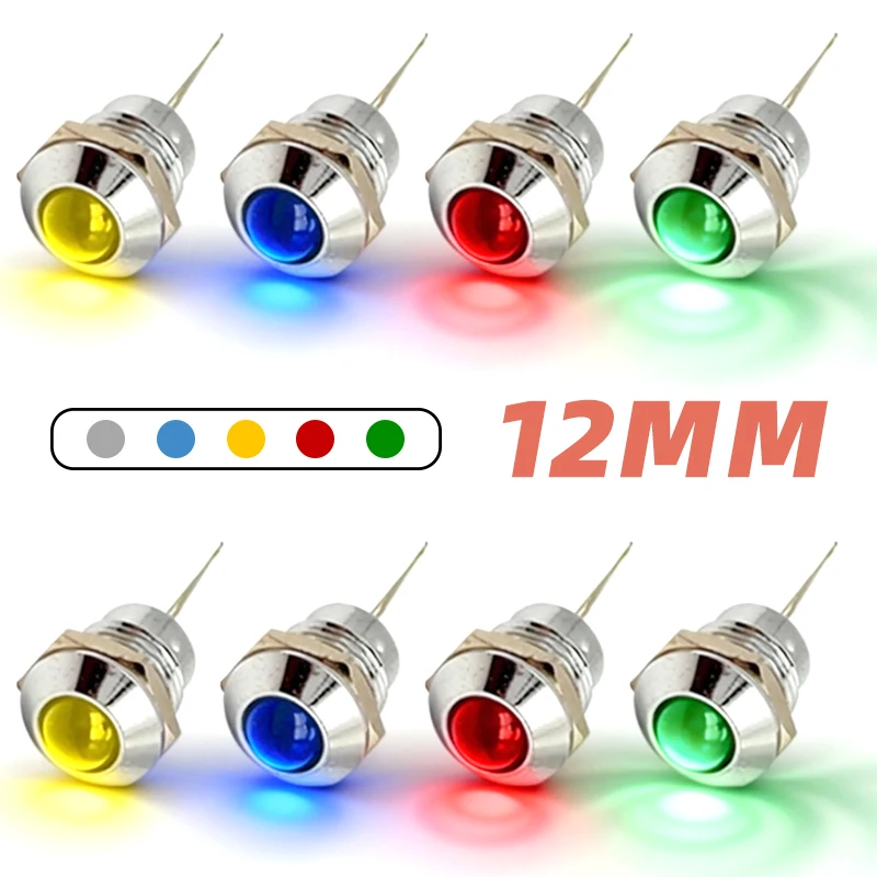 White/Blue/Green/Yellow/Red LED 12mm Metal Indicator Light Signal Lamp for 3V 6V 12V 24V 220V Distribution Box Wiring Power