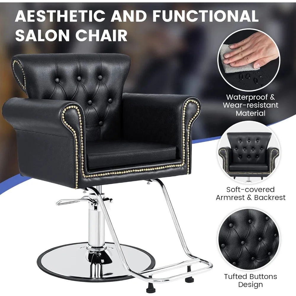 كرسي حلاق هيدروليكي أنيق عالي التحمل مع تعديل الارتفاع، 360 درجة ° جلد دوار وPVC لتصفيف الشعر بتصميم ريترو #4