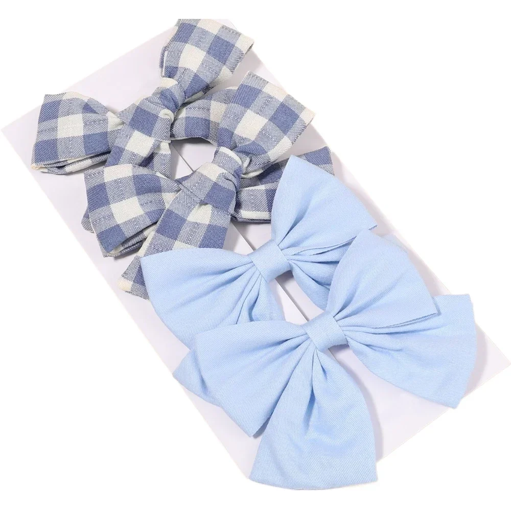 4 ชิ้น/เซ็ตน่ารักลายสก๊อตคลิปผมสําหรับเด็กทารกเด็กทารก Knot ผมสีฟ้า Bow Barrettes Hairgrips อุปกรณ์เสริมผม