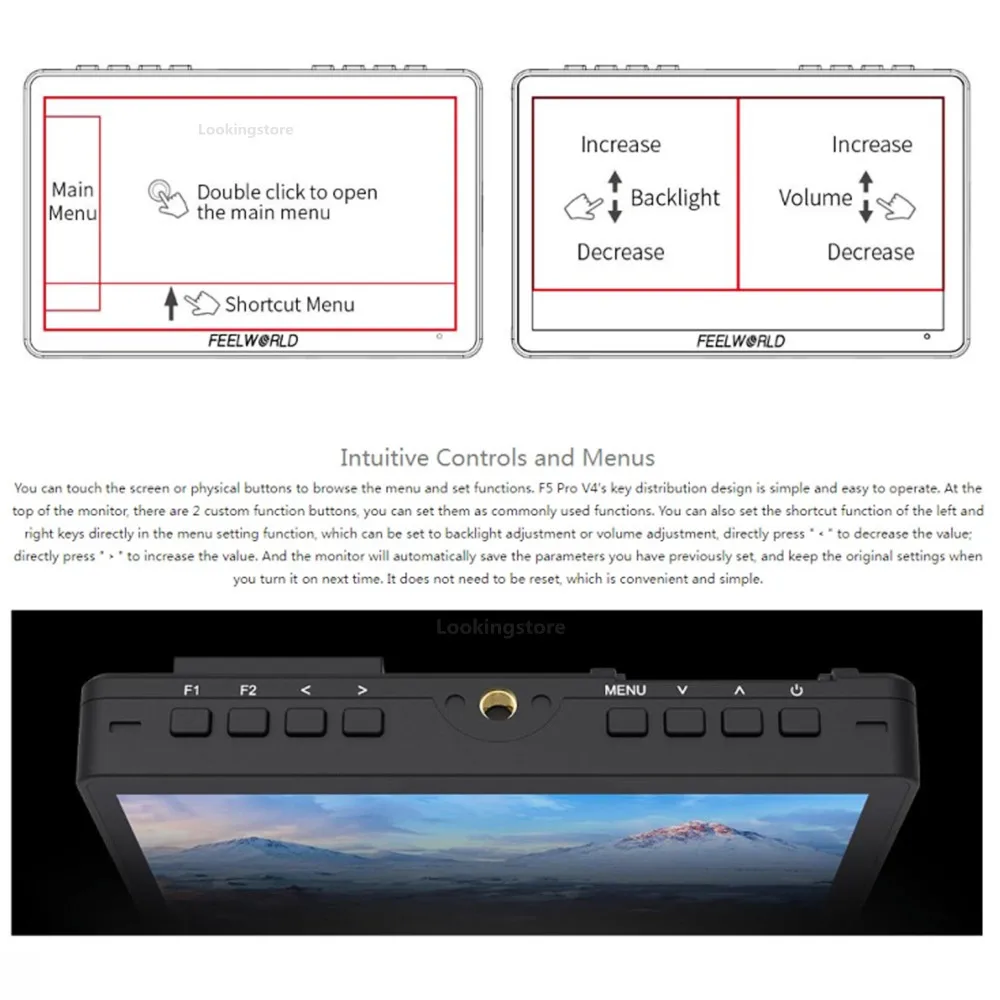 FEELWORLD F5 Pro V4 6 Inch on DSLR Camera Field Monitor Touch Screen 3D LUT FHD1920 1080 4K HDMI Video Focus Assist for Gimbal