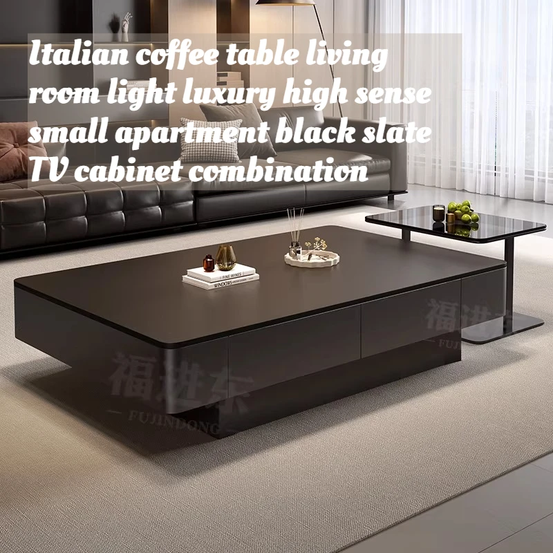 Italian Style Black Slab TV Stand Cabinet Set Coffee Table Living Room Luxury Modern Side End Table Home Furniture Decor
