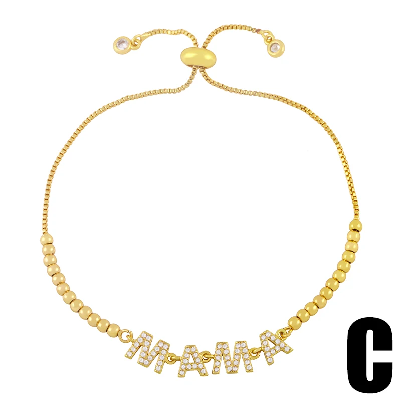 FLOLA Gold Plated Chain MAMA Letter Bracelets For Women CZ White Stone Crystal MOM Bracelet Mother Jewelry Gifts brtd42