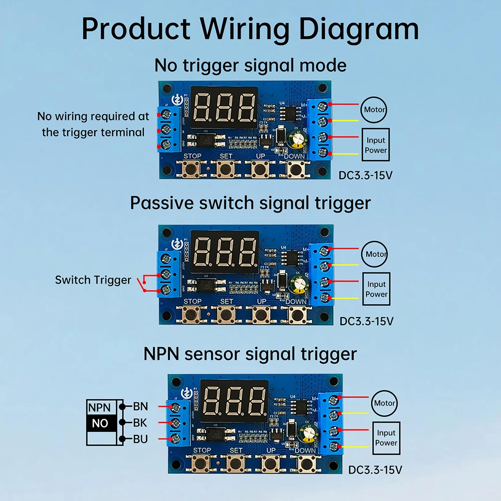 DC 3.3-15V Trigger Cycle Timer Interruttore di ritardo Display a LED Modulo timer ciclico 0.01s-999min Timer regolabile ZK-MC01 per Arduino