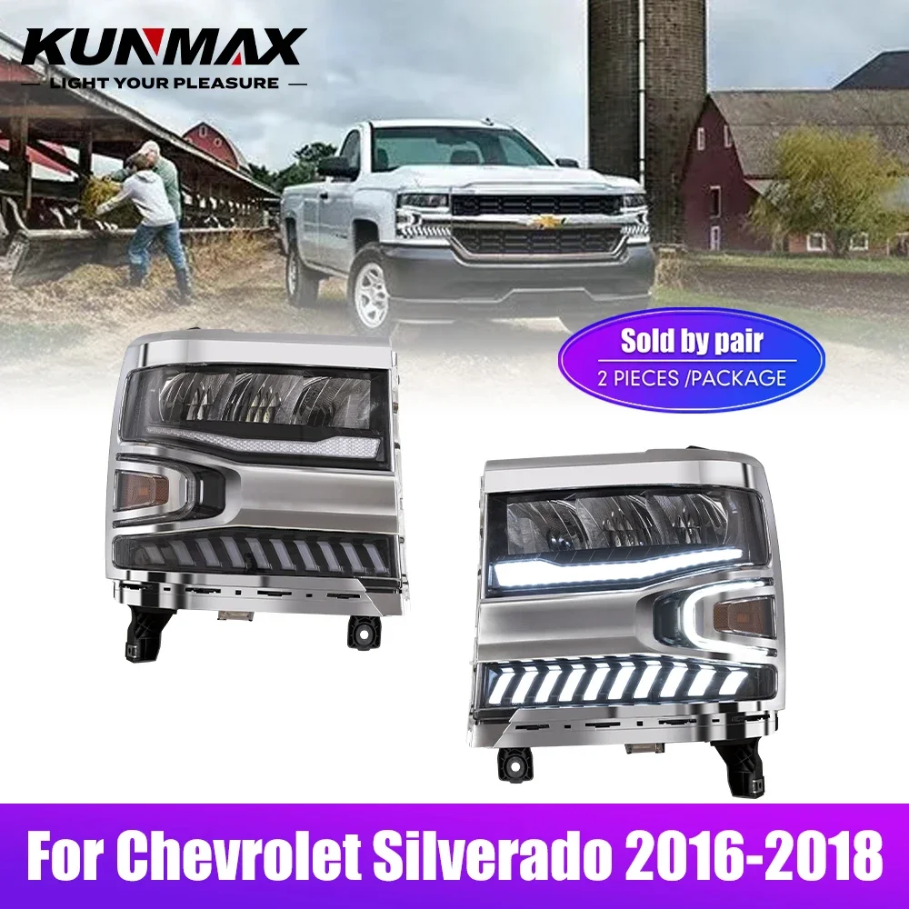 

Pair Of LED Car Headlight Assembly For Chevrolet silverado 2016-2018 Headlights DRL Tuning Signal Plug And Play Front Head Lamp
