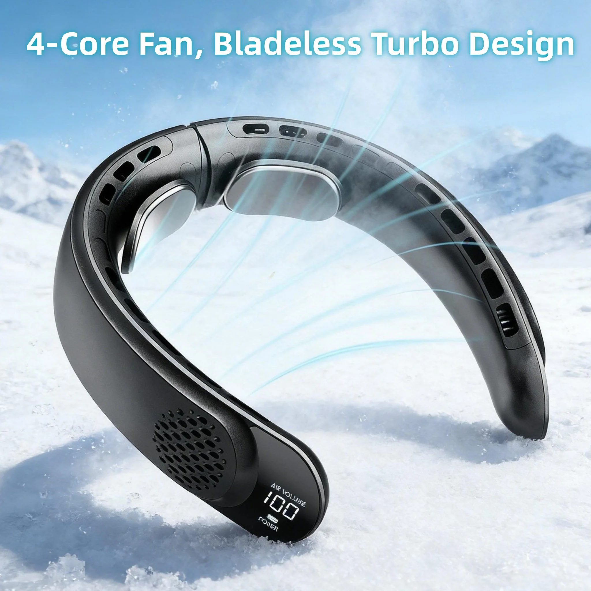 

ASNUG Portable Neck Fan, 4 Turbo Neck Fan, 4000 mAh Battery Operated, USB Rechargeable Personal Fan, 3 Speeds, 360° Cooling Airf
