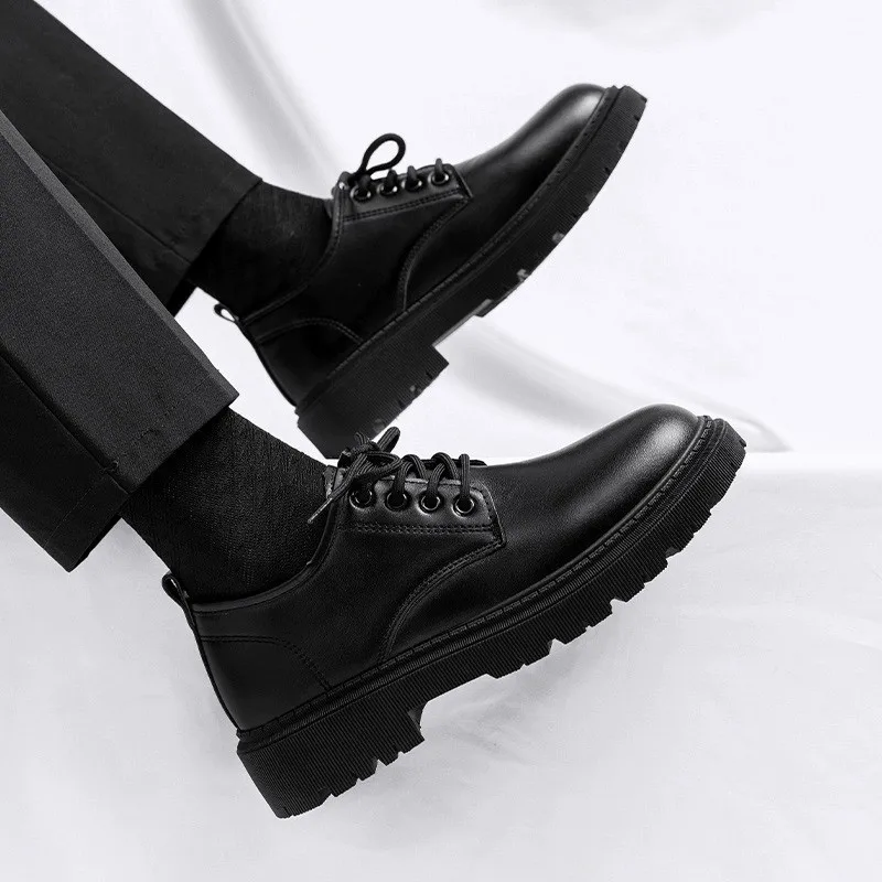 Men's Leather Shoes - Spring and Autumn Business English Leisure Shoes Korean Style Versatile for Young Men Black Shoes