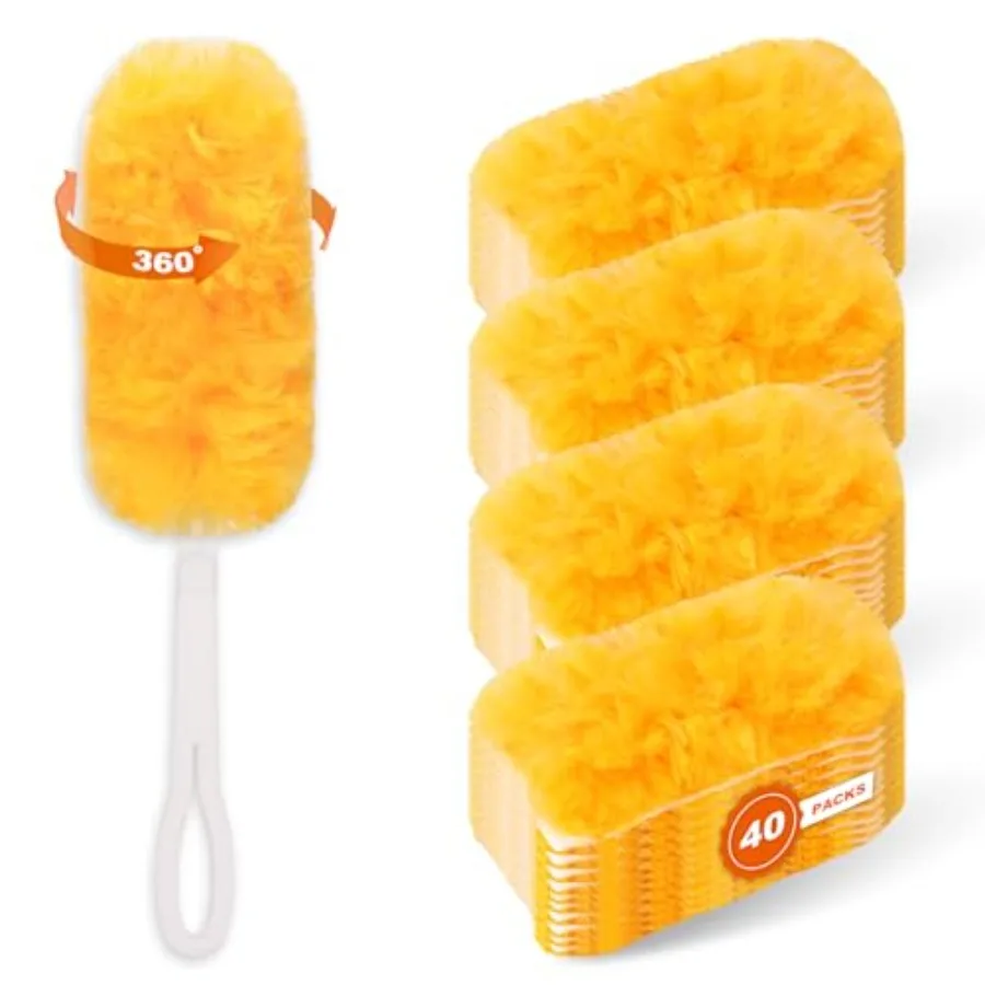 

40Pack Duster Refills with Handle - Heavy Duty Multi Surface 360 Microfiber Refills: Unscented Disposable Dusters Kit for Clean