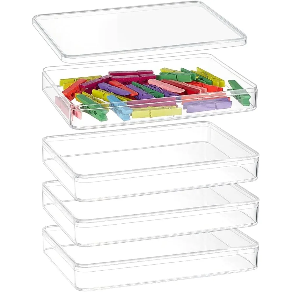 

4 шт. акриловые коробки для хранения с крышками 7x4,6x1 дюймов прямоугольные контейнеры для хранения коробка для хранения для свадебных вечеринок