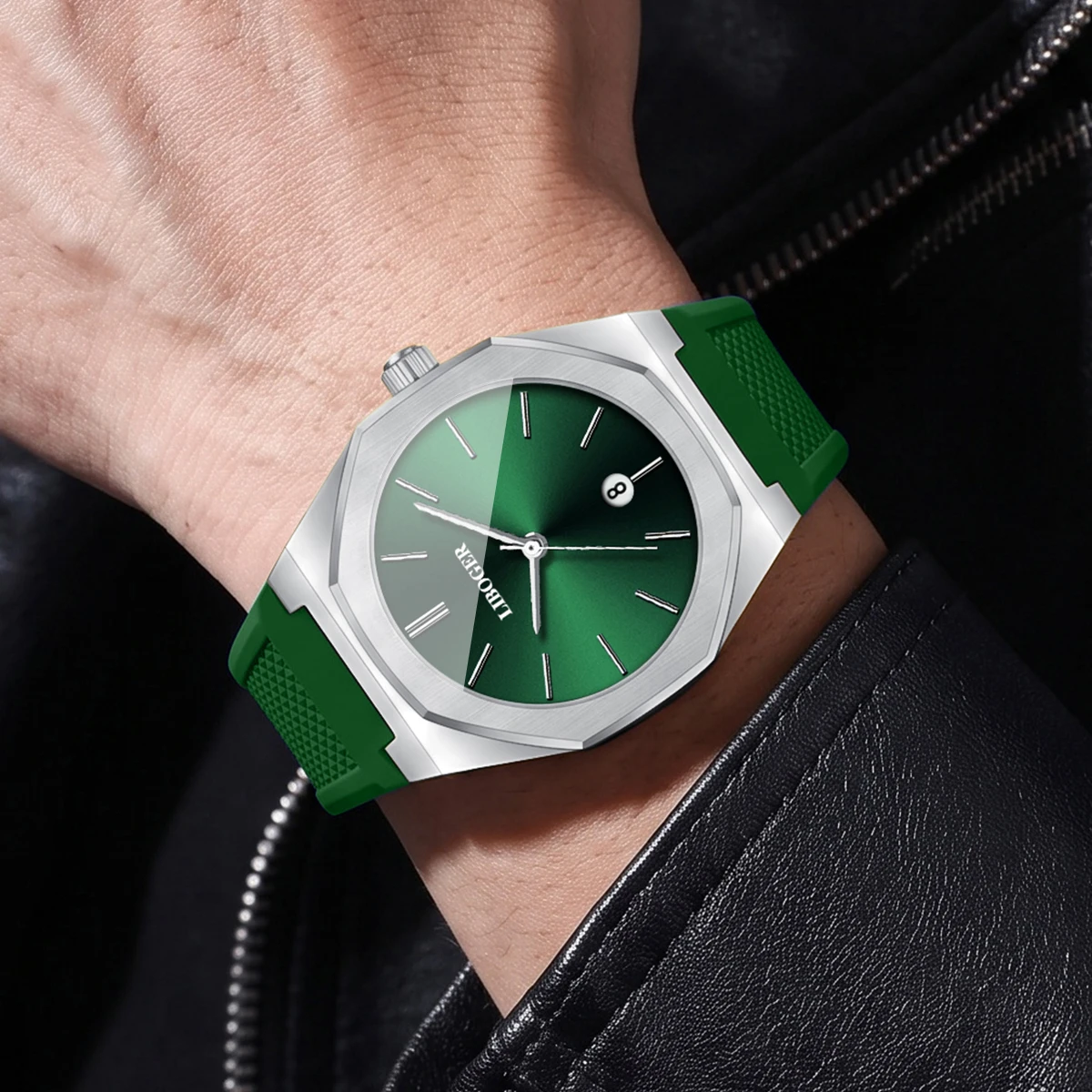 Luxury Octagonal Dial Men's Watches Fashion Silicone Strap Calendar Quartz Sports Wristwatches Relogio Masculino（Without Box）