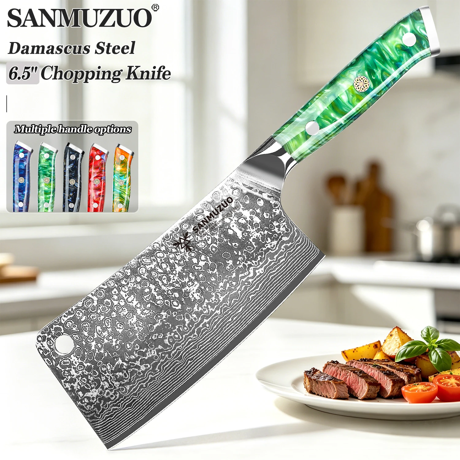 

Кухонный тесак SANMUZUO 6,5 дюймов - Серия Xuan, нож шеф-повара из дамасской стали для разделки костей - Нескользящая рукоятка из полимерной смолы