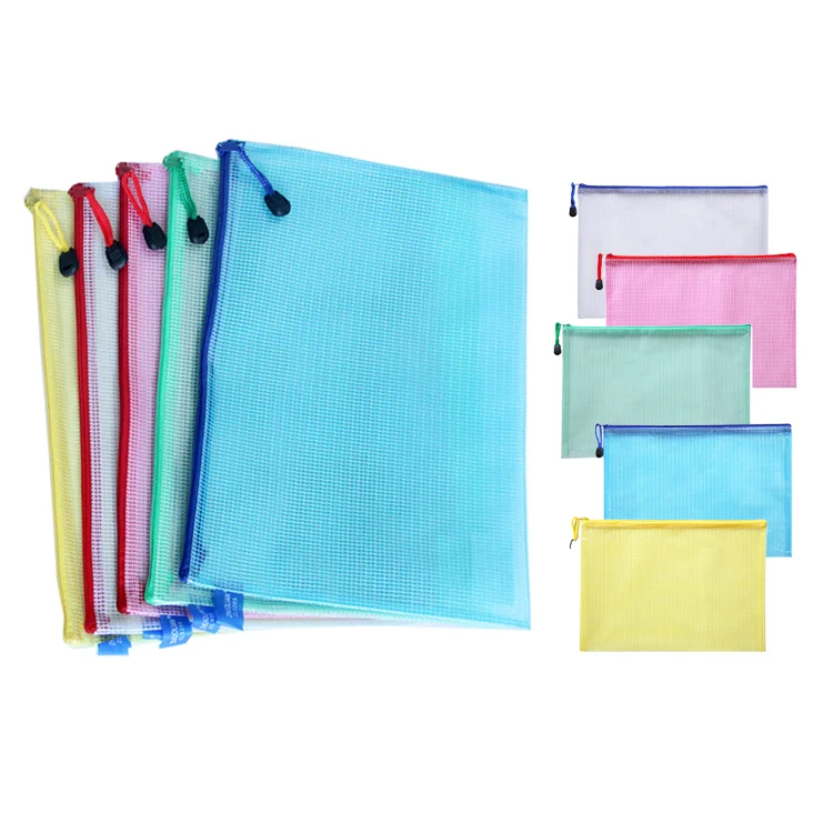 5 pièces sac de rangement de papeterie A4/A5 dossier de documents grille sacs à fermeture éclair fournitures éducatives de bureau étanche Document fichier TMZ