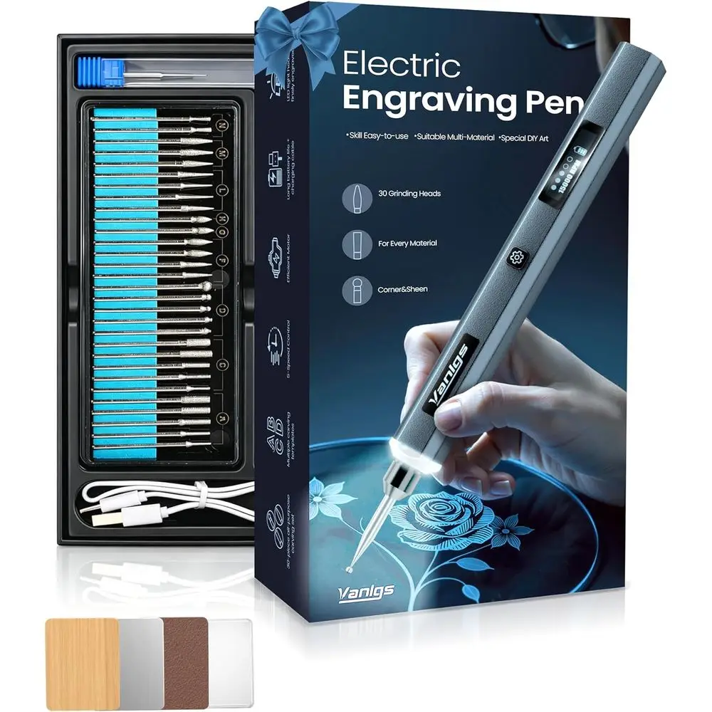 

Rechargeable Engraving Pen with LED Light, 31 Bits, 5-Speed, for Metal, Wood, Glass, and Plastic - Ideal for Beginners and Adult