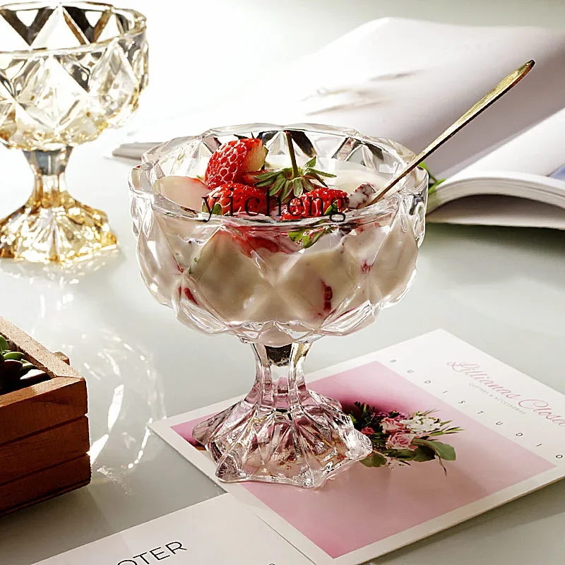 BJ-21   Creative Tall Glass Dessert Cup Ice Cream Fruit Ice Cream Cup Household Fruit Fishing Yogurt Cup Special
