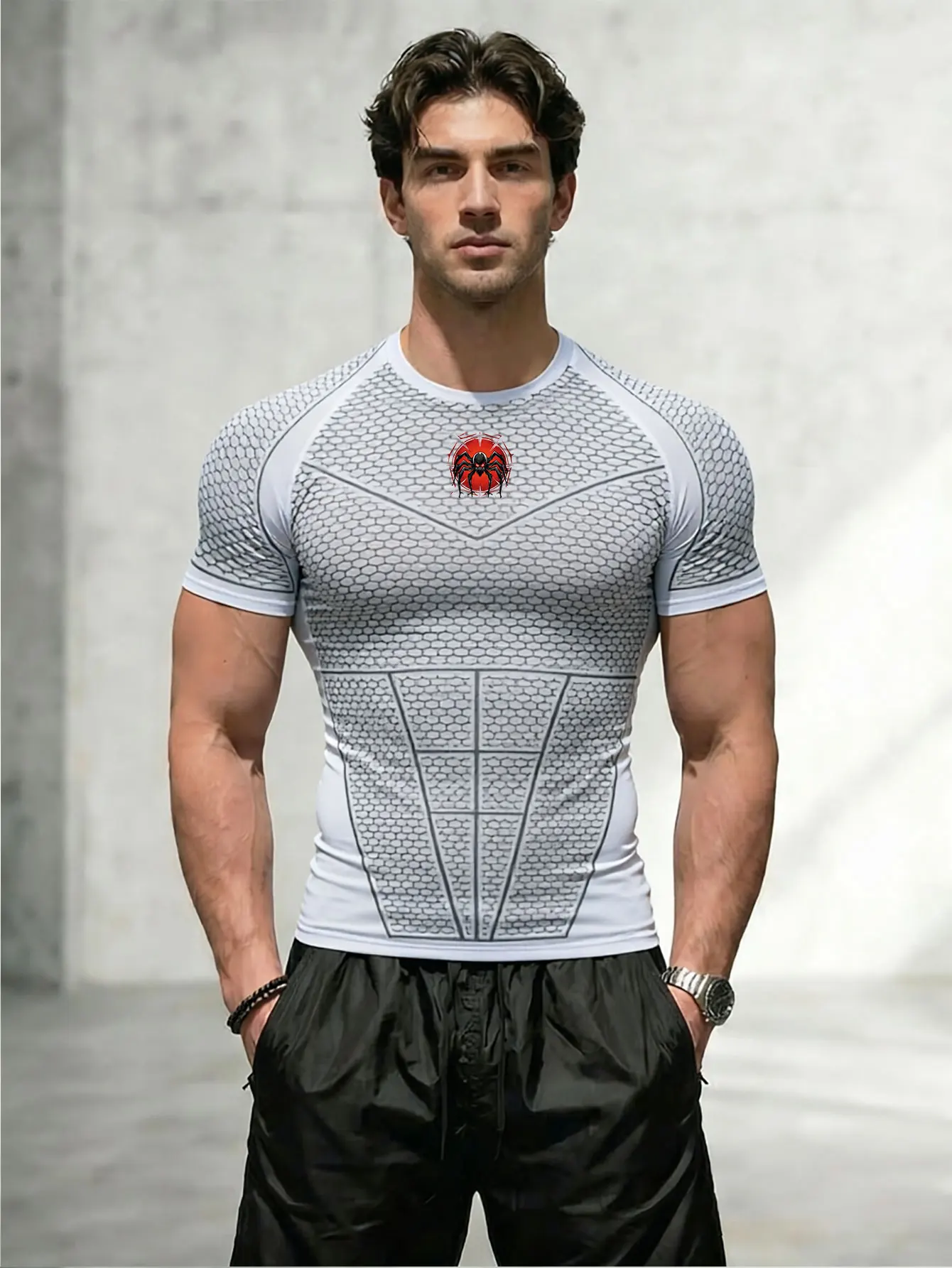 New Men's Running Compression T-Shirt Short Sleeve Gym Workout Shirts Fitness Jogging Sportswear Sweatshirts