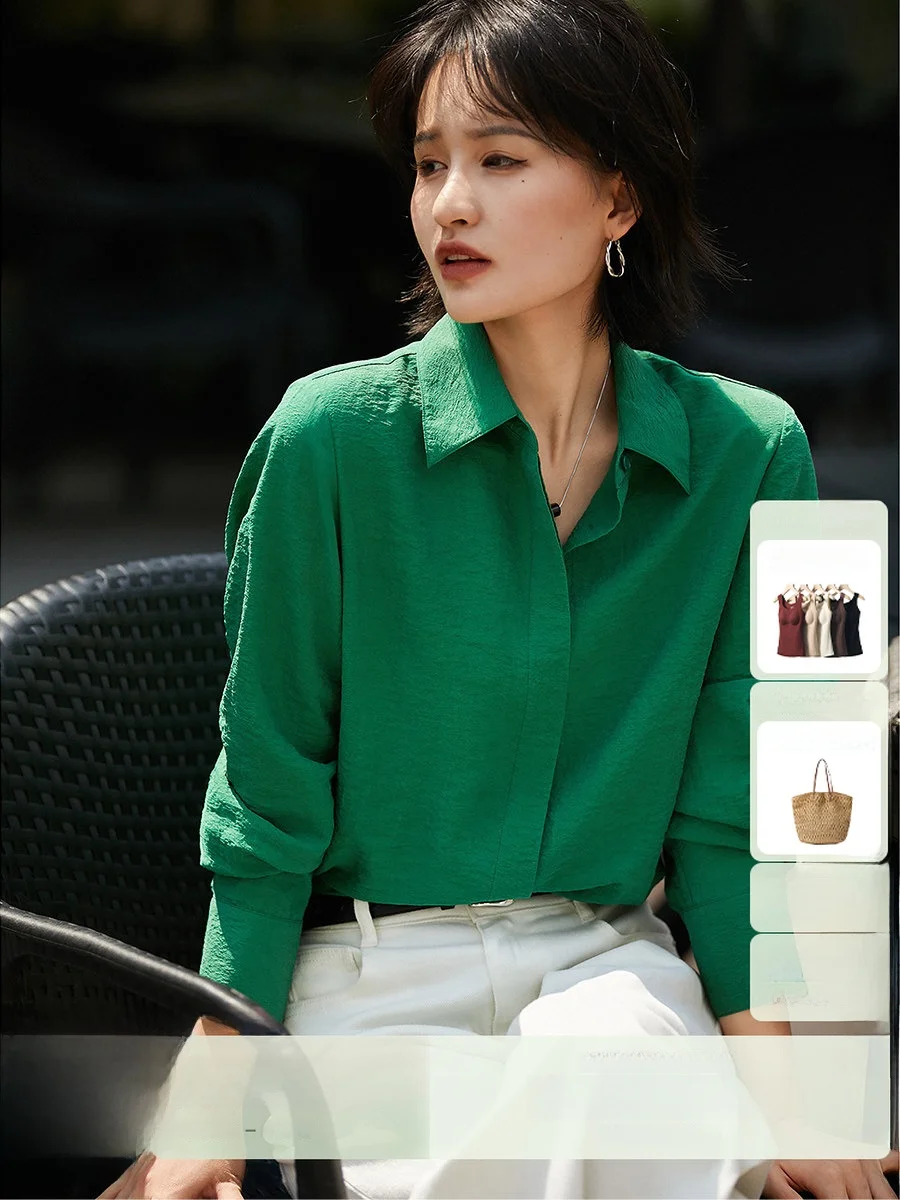 

Long Termism een Lazy Silk irt Jinhuan Silk Stand Collar Women's Long Sve Loose Fit Breathable Comfortable Casual...