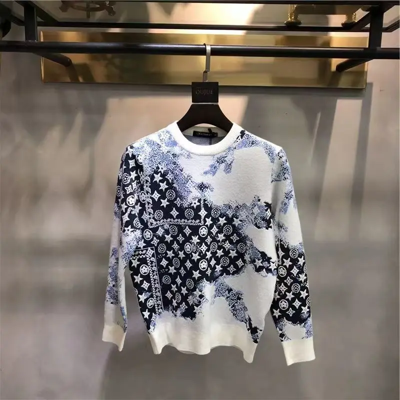 

Мужской свитер 2022, осень/зима, новый модный персонализированный жаккардовый свитер с круглым вырезом, облегающий красивый вязаный базовый свитер