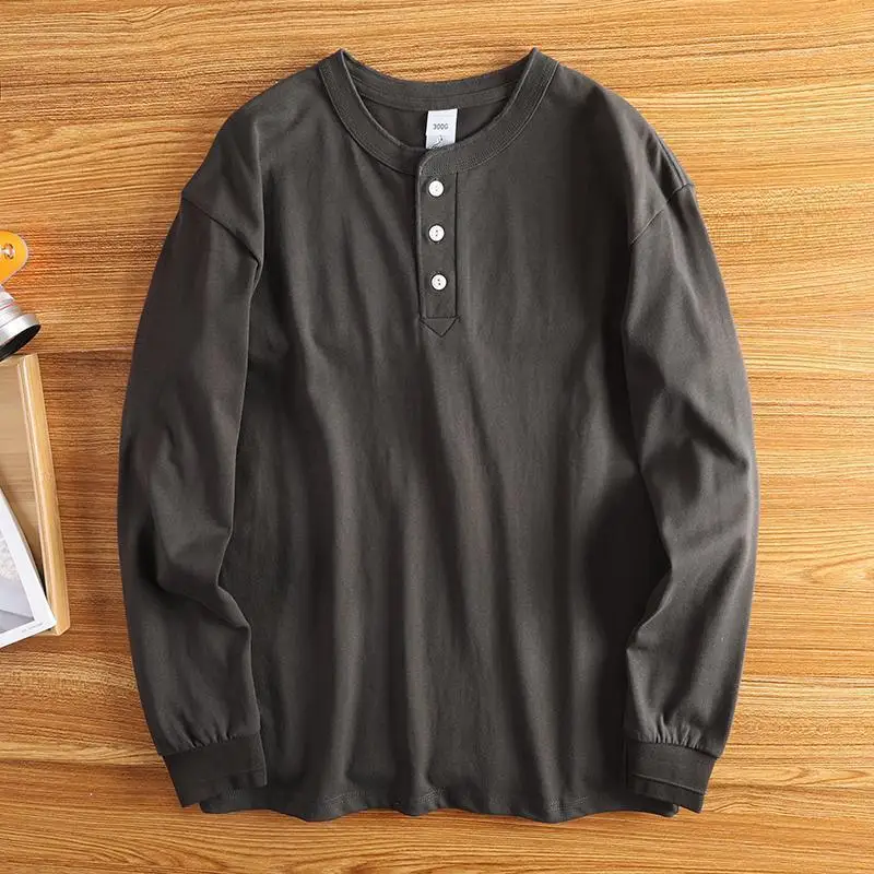 

Men's Retro Long Sve T-irt Spring Autumn Large Size 300 Pou Base Layer irt Loose Henry irt Sle Inner Wear