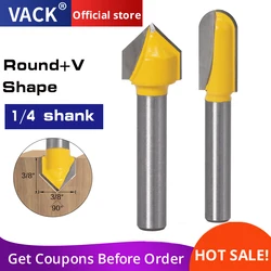 VACK 1/4 Shank Wood Milling Cutter 6.35mm Router Bits Set Round Nose Bit 90 ° V-Groove Bit For Woodworking Carpentry Tools