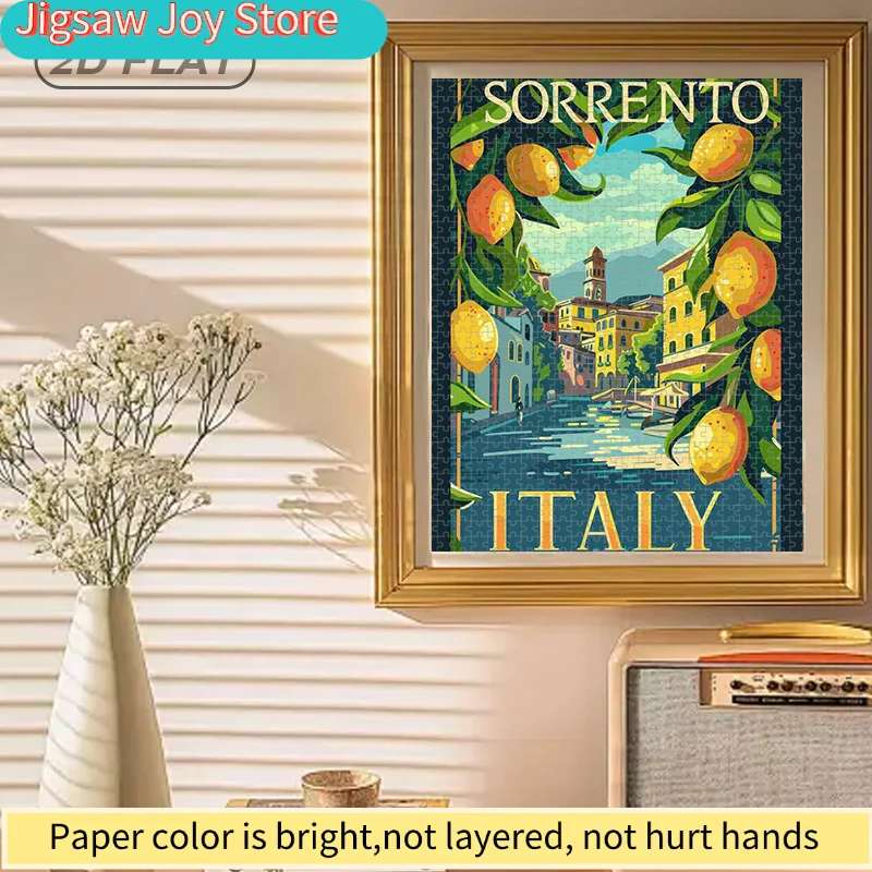Puzzle a tema viaggio di Sorrento, Italia - Paesaggio italiano vivace di 20x30 pollici con limoniere e città costiera, cartone resistente