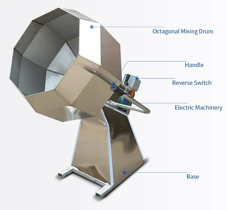 High Efficiency Commercial Octagonal Spicy Snack Food Nuts Potato Chips Fries Popcorn Snacks Flavoring Mixer Seasoning Machine