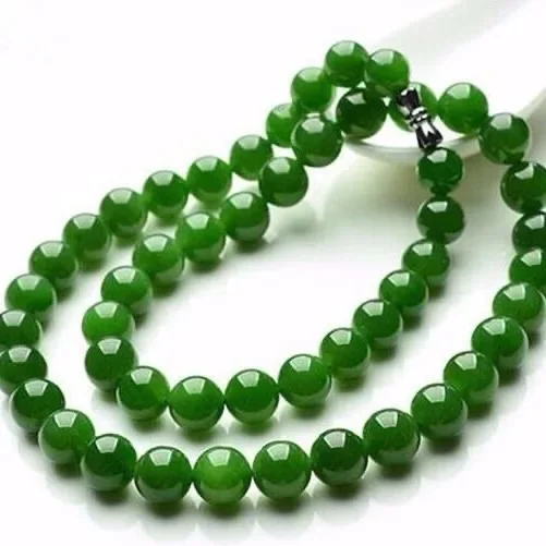 White Jade 8-10mm Beaded Necklace Green Beads Natural Fashion Gemstone Jewelry Charm Gift Chalcedony Amulet Women