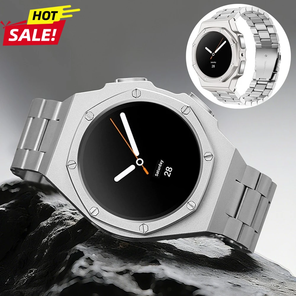 

Металлический корпус-безель (мод-кит) для Samsung Galaxy Watch 8 40 мм и 44 мм, стальной и резиновый ремешок-накладка для Galaxy Watch 8 Classic 46 мм, комплект для модификации