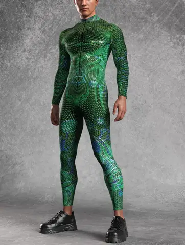 Multicolor Fish Scale Armor Jumpsuit Mermaid Halloween Cosplay Costumes Steampunk For Men Zentai Suit Outdoor Performance Outfit