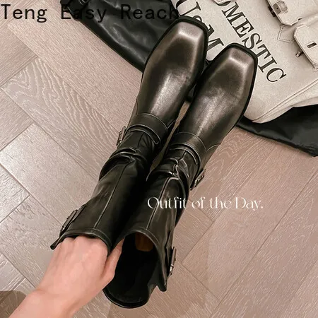 Vintage Cowgirl Cowboy Women Western Boots Chunky Block Heels Pleated Mid Calf Platform Shoes Retro Luxury Fashion Winter Boots