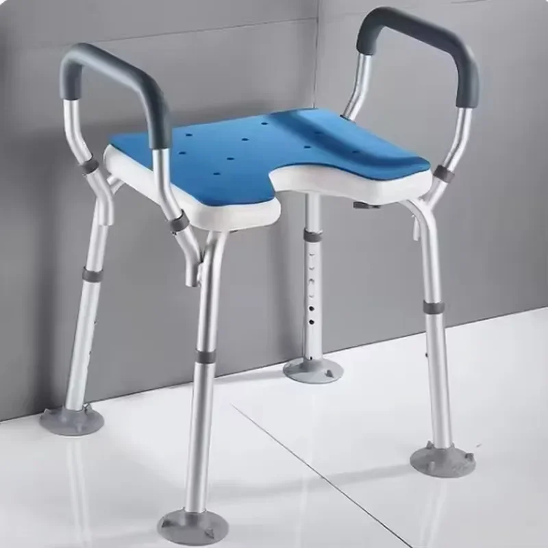 Aluminum alloy shower chair for the elderly, maternity bathroom safety stool U-shaped armrest non-slip seat 150 kg