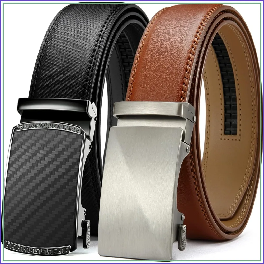 

Mens Leather Ratchet Belt 2 Pack - Customizable Fit, Effortless Style (35mm)