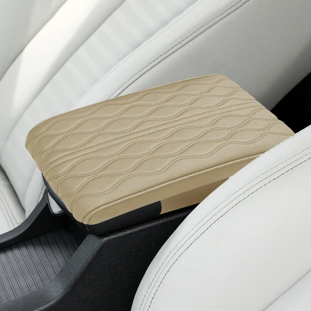 Car Wave Embroider PU Leather Car Armrest Mat Center Console Arm Rest Protection Cushion Auto Armrests Storage Box Cover Pad