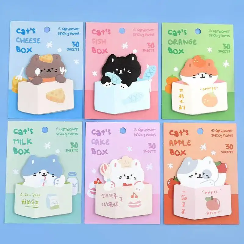 Kawai Lovely Box Kitten Cute Cartoon Animal Special Shaped Note High Value Handbook Message Office N Times Sticker Sticky Gift