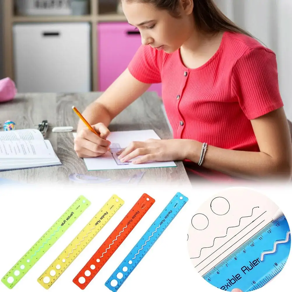 Perspective Flexible Ruler 3pcs Student Stationery Colorful Foldable Degree Scale Clear Multifunctional School Supplies 30cm