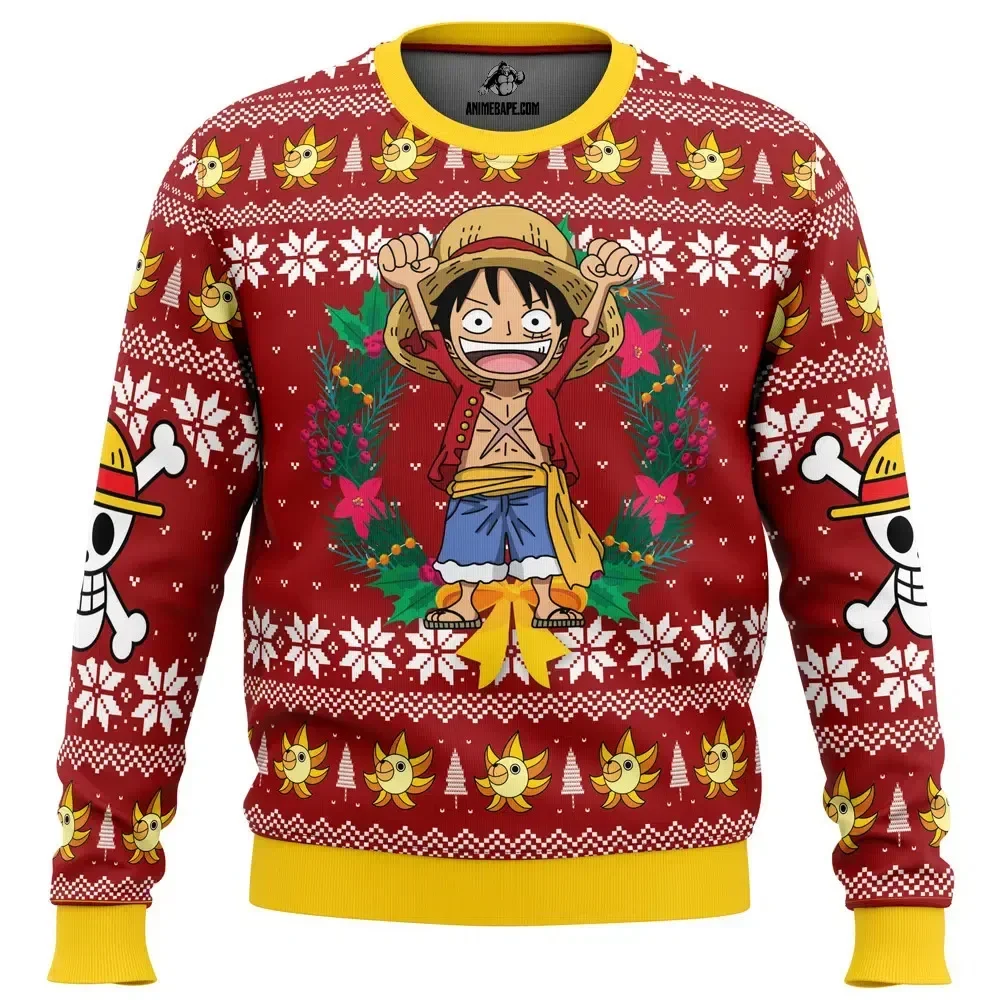 Monkey D Luffy Christmas One Piece Ugly Christmas Sweatshirt Cartoon Japan Anime Men Women Pullover Kawaii Tops Couple Hoodie