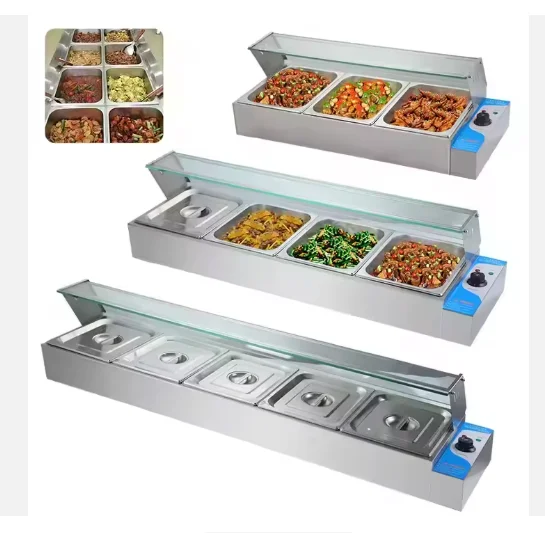 &* Counter Top Bain Marie Commercial Stainless Steel Buffet Insulated Soup Double Pan Hotel Kitchen Warming Showcase