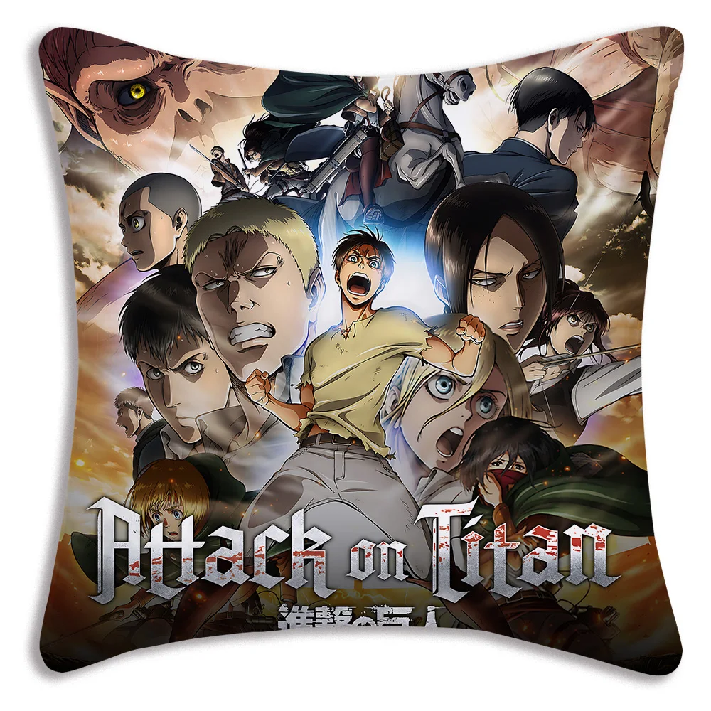 Anime A-Attack On TitanS fodere per cuscini Cartoon Sofa decorativo casa stampa fronte-retro breve peluche carino fodera per cuscino