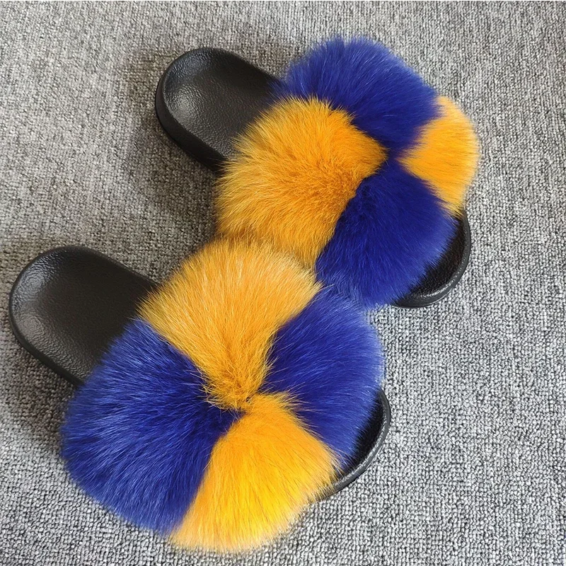 New Arrival Girl Luxury Fluffy Fur Slippers Ladies Indoor Warm Furry Fur Flip Flops Women Amazing Plush Fur Slides Wholesale Hot image 6