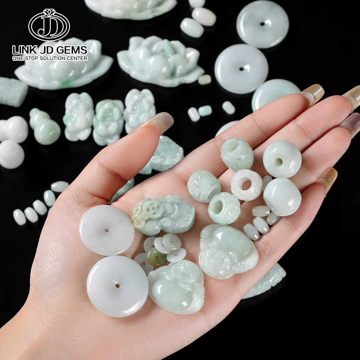 JD Natural Green Jadeite Loose Beads Polished Jade Spacer Beads Jewelry Making Supplies for DIY Necklace Earring Craft