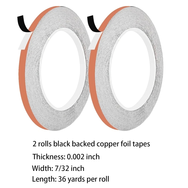 스테인드 글라스 제작 및 DIY 공예용 구리 호일 테이프, 2 롤, 36 야드 테이프, 4 플라스틱 스크레이퍼, 7/32 인치 너비