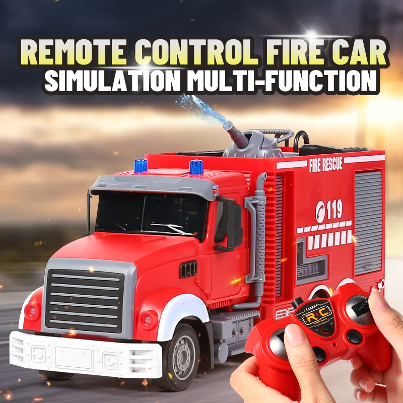 2.4G Remote Control Fire Truck Car Model Spray Water Ladder Simulation Rescue Engineering Vehicle Children Toy Boy Gift