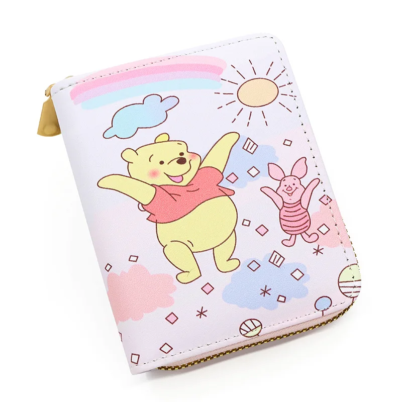 Disney Winnie the Pooh Coin Purse Cartoon Animals Mini PU Wallets for Boys Girls Students Card Bag with Zipper Gifts for Kids