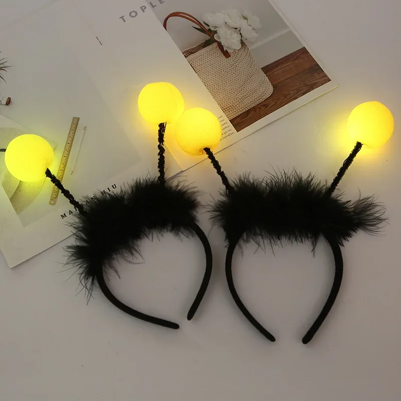 10pcs Light up Alien Hairband Balls Glow Bee Animal Yellow Antenna Headband Party    Carnival  navidad  Halloween