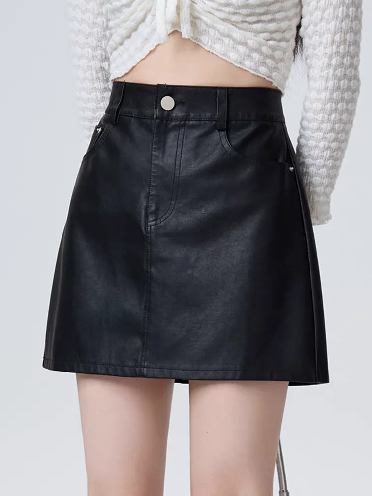Women's High Waisted PU Leather Bodycon Pencil Skirts Anti-Exposure A-Line Midi Skirt 2026 New Spring Autumn Fashion Basic Skirt