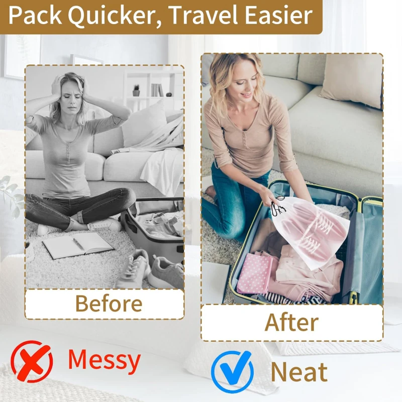 20PCS Portable Shoe Drawstring Eco Storage Bag For Travel Makeup Bag Waterproof Transparent Plastic Storage Bag