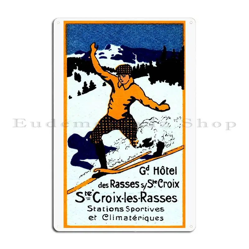 1920 Skiing St Croix Switzerland Metal Sign PaintingCustomized Cave Garage Wall Cave Tin Sign Poster