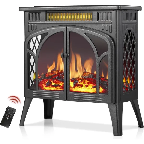 R.W.FLAME Electric Fireplace Stove Heater with Remote Control, 25" Fireplace Heater, Adjustable Brightness and Heating Mode