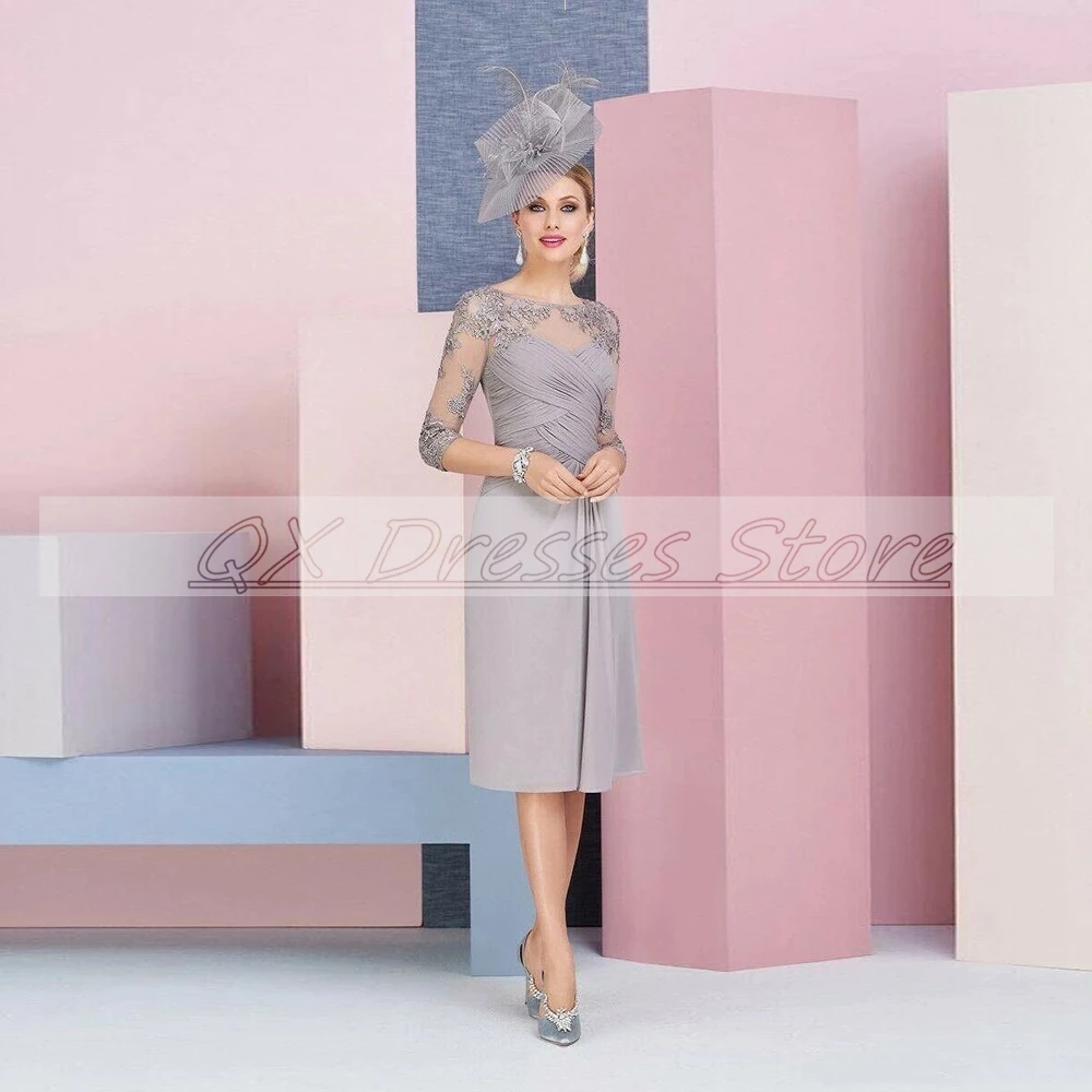 Customized Charming Gray Mother Of The Bride Dresses 2023 Chiffon Tulle Lace Appliques Zipper A-Line Party Gown Robe De Soirée M