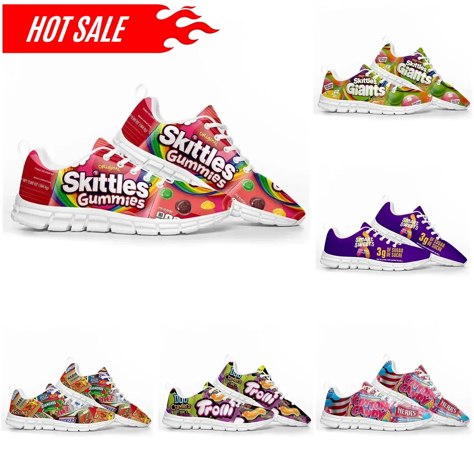 

Hot Funny Candy Food Snack Sports Shoes Mens Womens Teenager Customized Sneakers Tailor-Made Shoe High Quality Couple