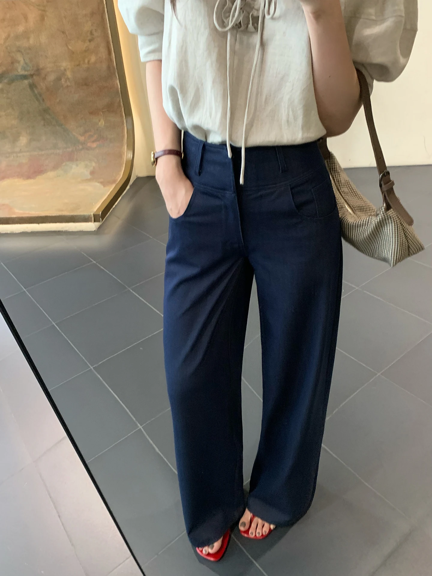 

SASA Spring 2026 Commuter Style Women's Wide Leg Suit Pants Loose Fitting Draped Slimming Straight Cut Trousers High Waist